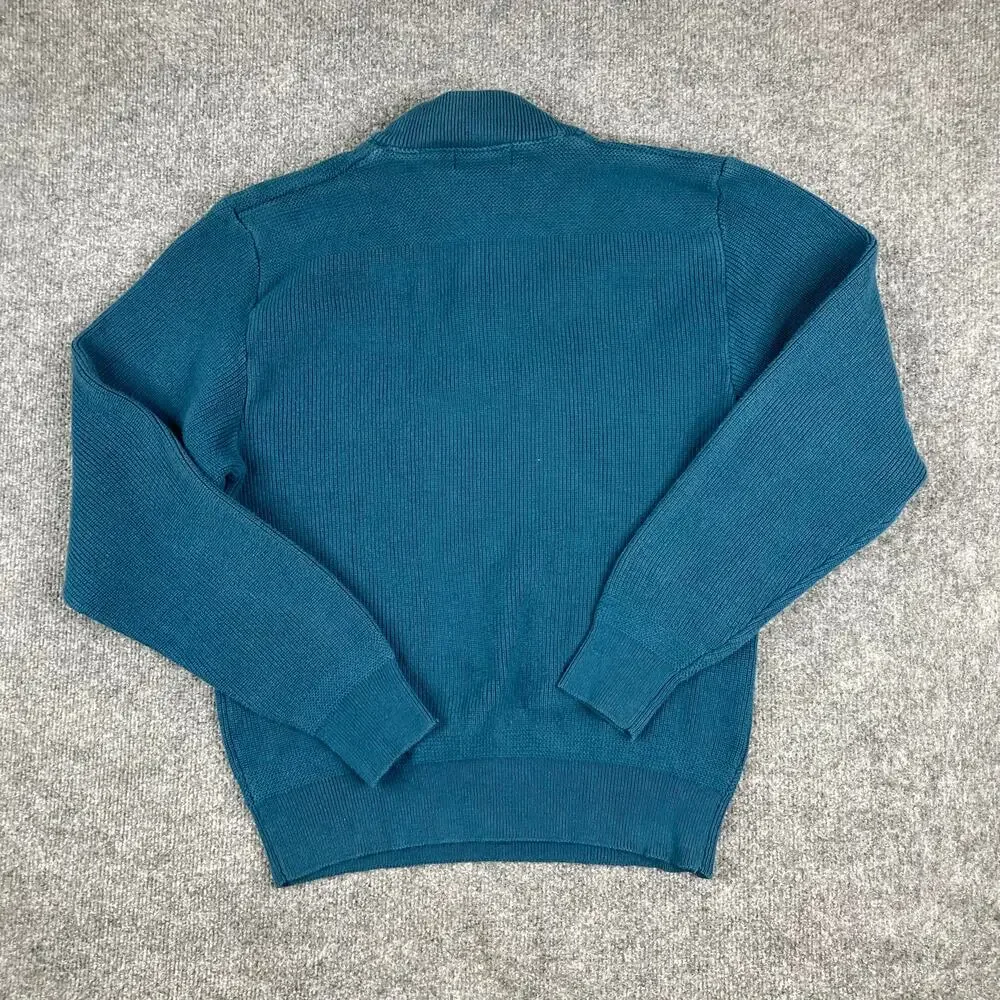 Eddie Bauer Sweater‎ Mens Size L Teal Cotton Rib Knit Henley Button Pullover